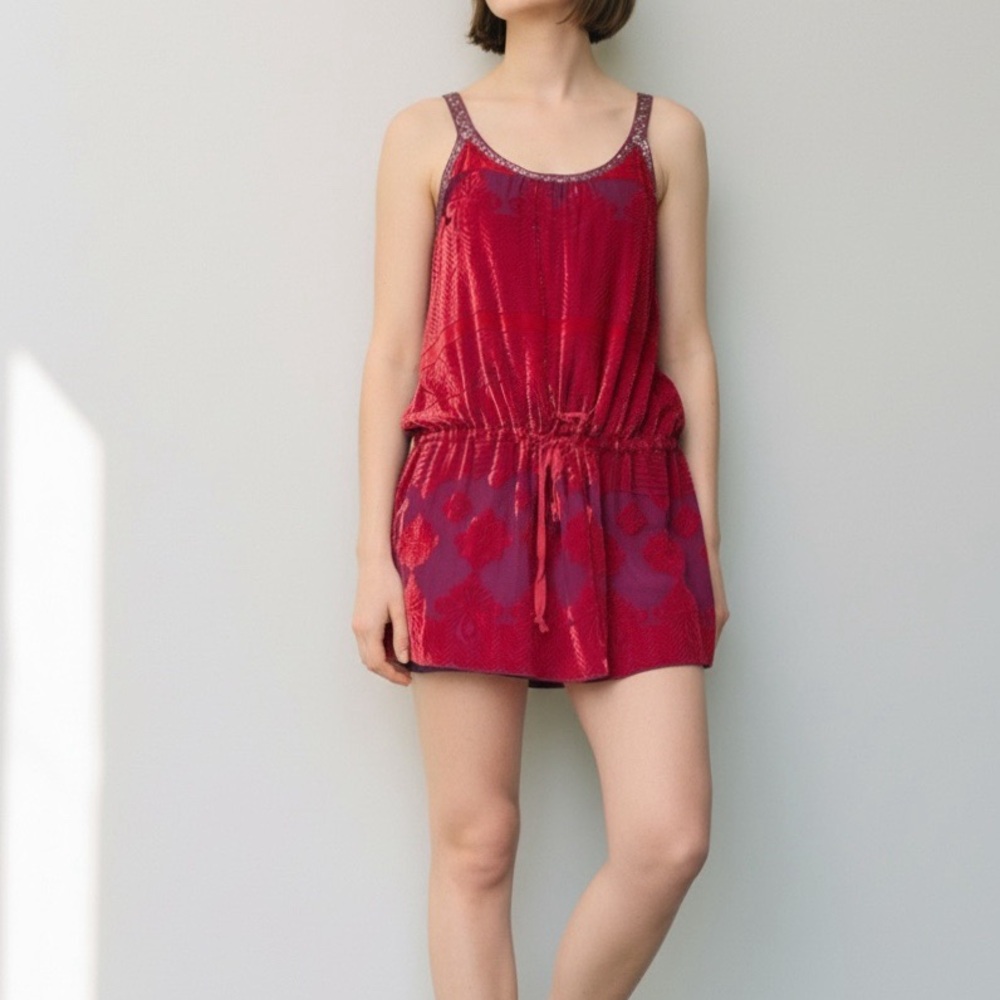 Free People Embroidered Silk-Blend Racerback Dress – Size 6 - Picture 2 of 16
